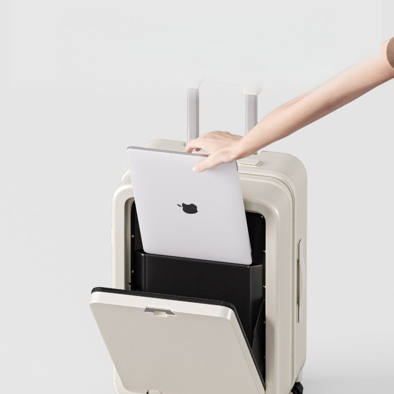 PC Hard-shell Front-Opening Spinner Luggage, Lightweight Suitcase with Password Lock for Travel