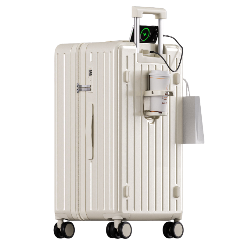 24" Hard-Shell Spinner Luggage with Cup Holder – Durable Travel Suitcase with TSA Lock