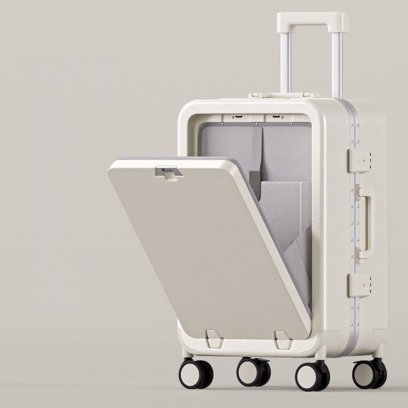 PC Hard-shell Front-Opening Spinner Luggage, Lightweight Suitcase with Password Lock for Travel