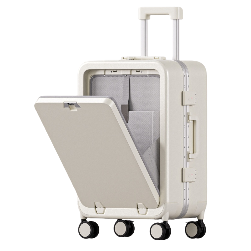 PC Hard-shell Front-Opening Spinner Luggage, Lightweight Suitcase with Password Lock for Travel